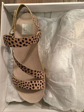 DV by Dolce Vita Leopard Print Tan and Black Strappy Slingback Sandals